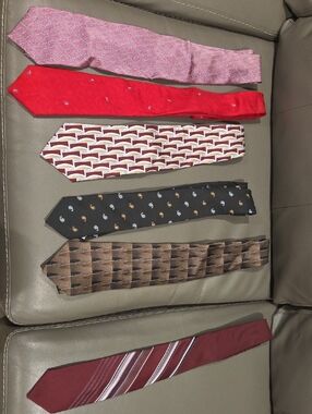 Six Men's Ties in Pink, Red, Maroon, Black, Brown, Tan